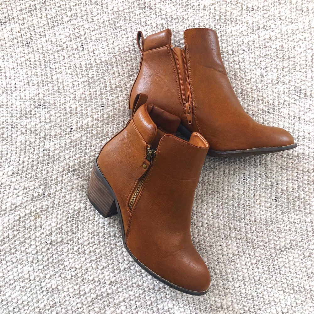 Cognac Brown Heeled Booties